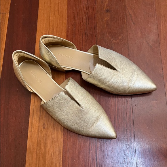 Vince Gold Leather Pointed D’orsay Flats - Picture 12 of 13